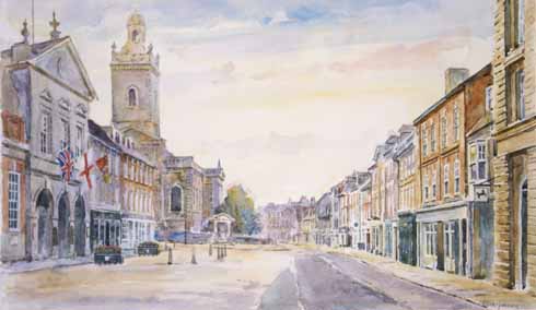 Pastel sketch of the market place, Blandford Forum